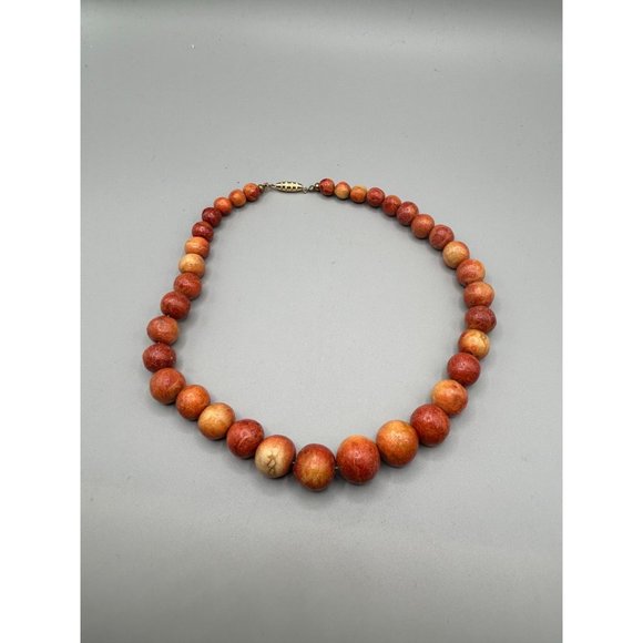 Sponge Coral Apple Coral Necklace Beaded Organic Natural Beads Graduated Strand - Picture 8 of 9